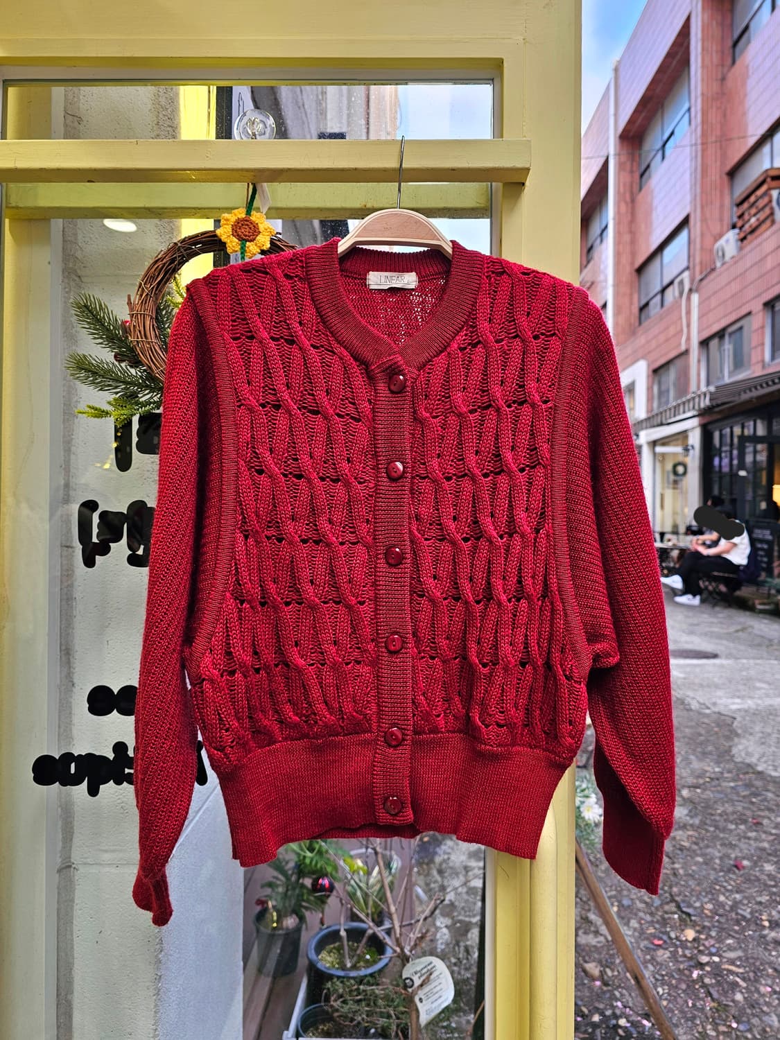 레드 꽈배기 레이어드 숏 가디건 상품이미지1