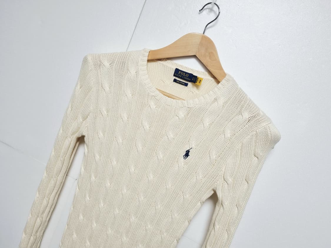 여성 QR인증 폴로 피마 코튼 아이보리 긴팔 케이블 꽈배기 니트 스웨터 상품이미지1