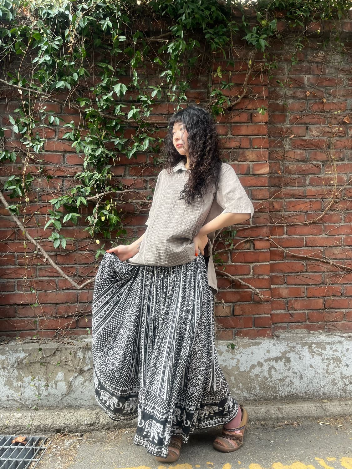 블랙 히피 패턴 롱 스커트 상품이미지3