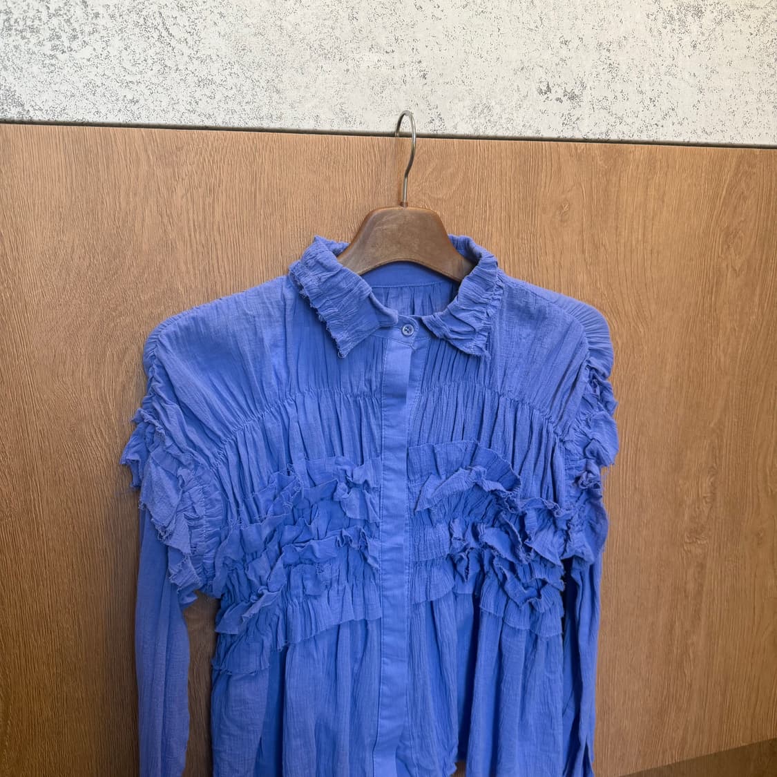 빈티지 러플 셔츠 블라우스 셔링 디테일 루즈핏 퍼플 상품이미지3