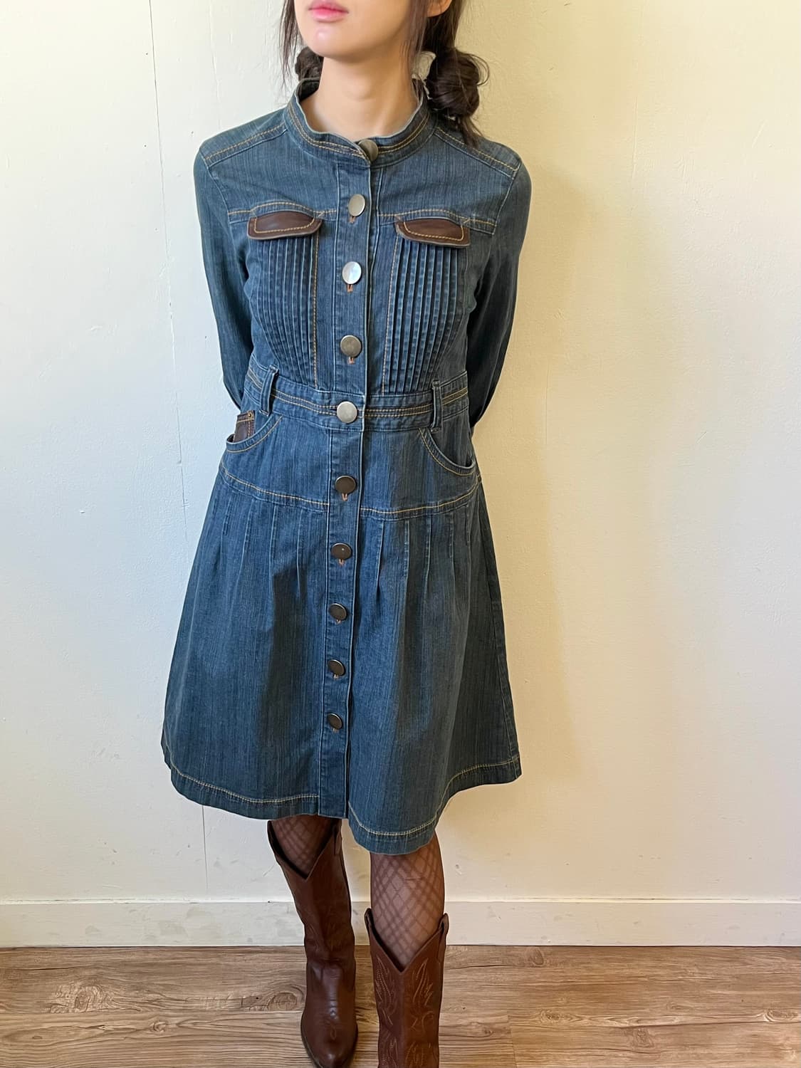 Coomb 도트 버튼 데님 원피스 상품이미지5