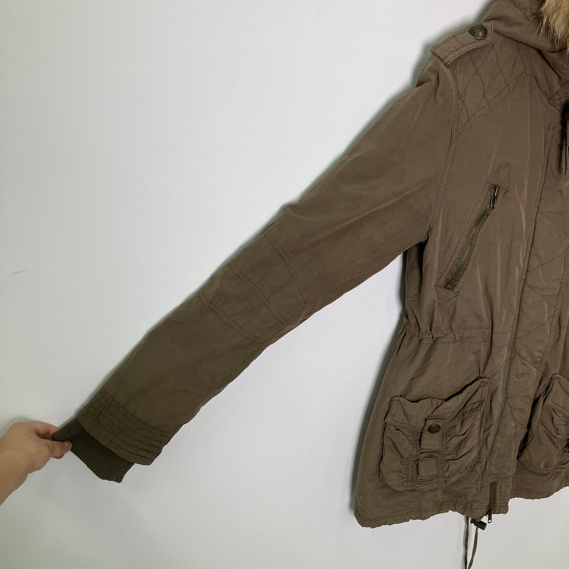 VTG 빈티지 카키 후드 퍼 롱야상 점퍼 M 상품이미지7