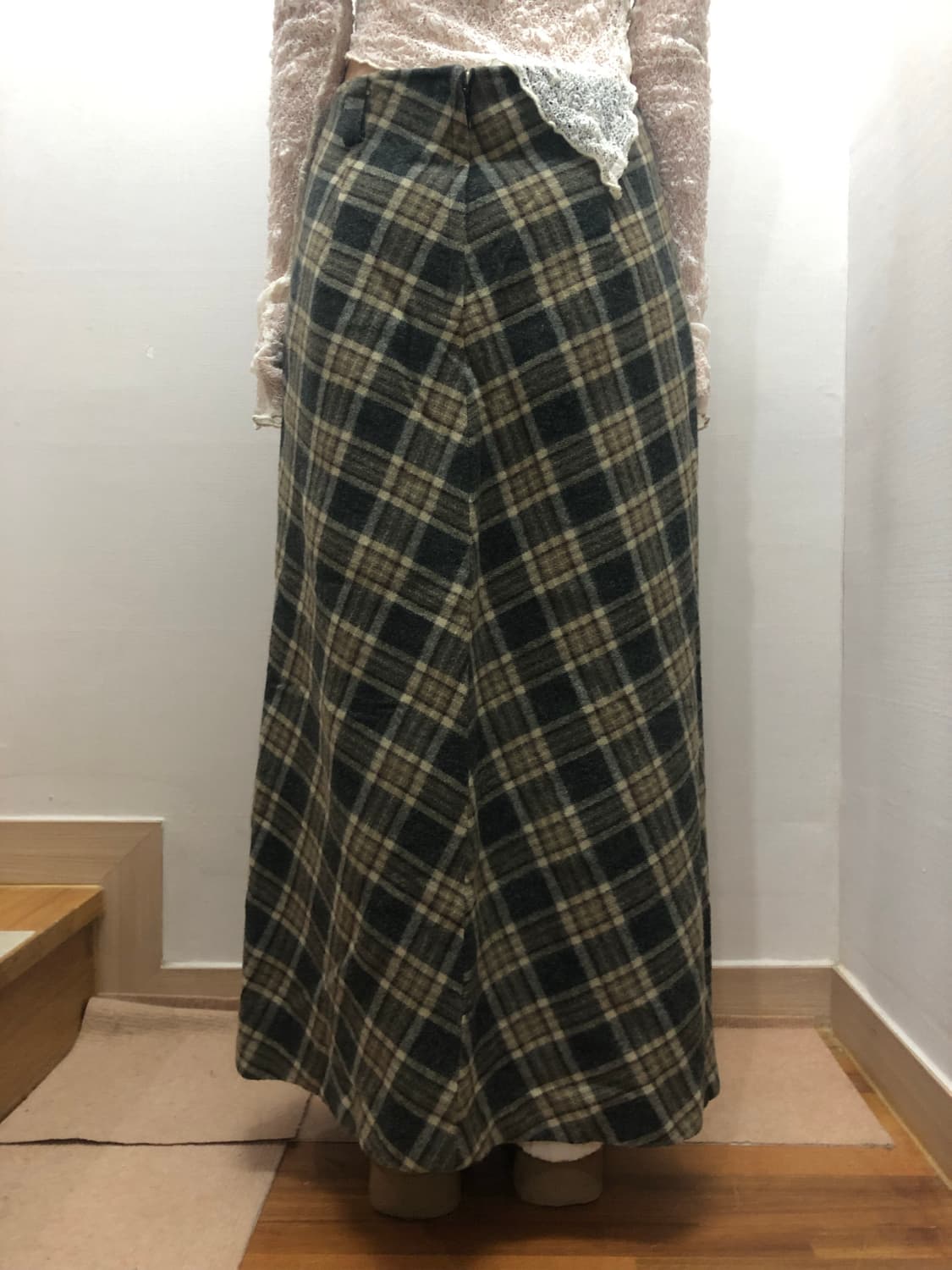 빈티지 그린 체크 울 롱 스커트 상품이미지7