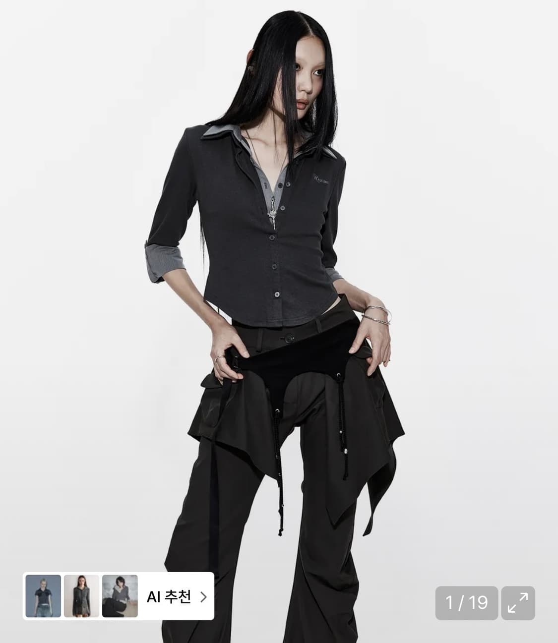 카시코 더블카라슬림셔츠 Double collar slim shirt 차콜 상품이미지1