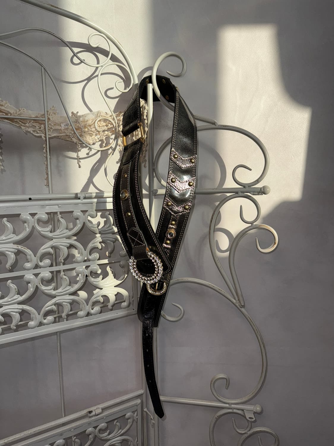 Metal charcoal cubic buckle belt 상품이미지3