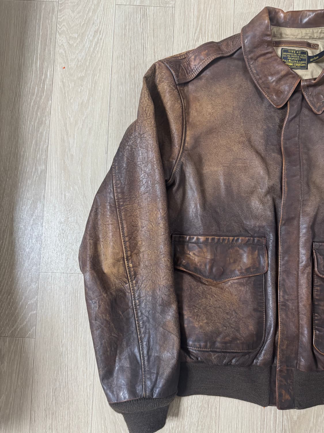L 폴로 랄프로렌 오일워싱 a-2 가죽자켓 상품이미지5