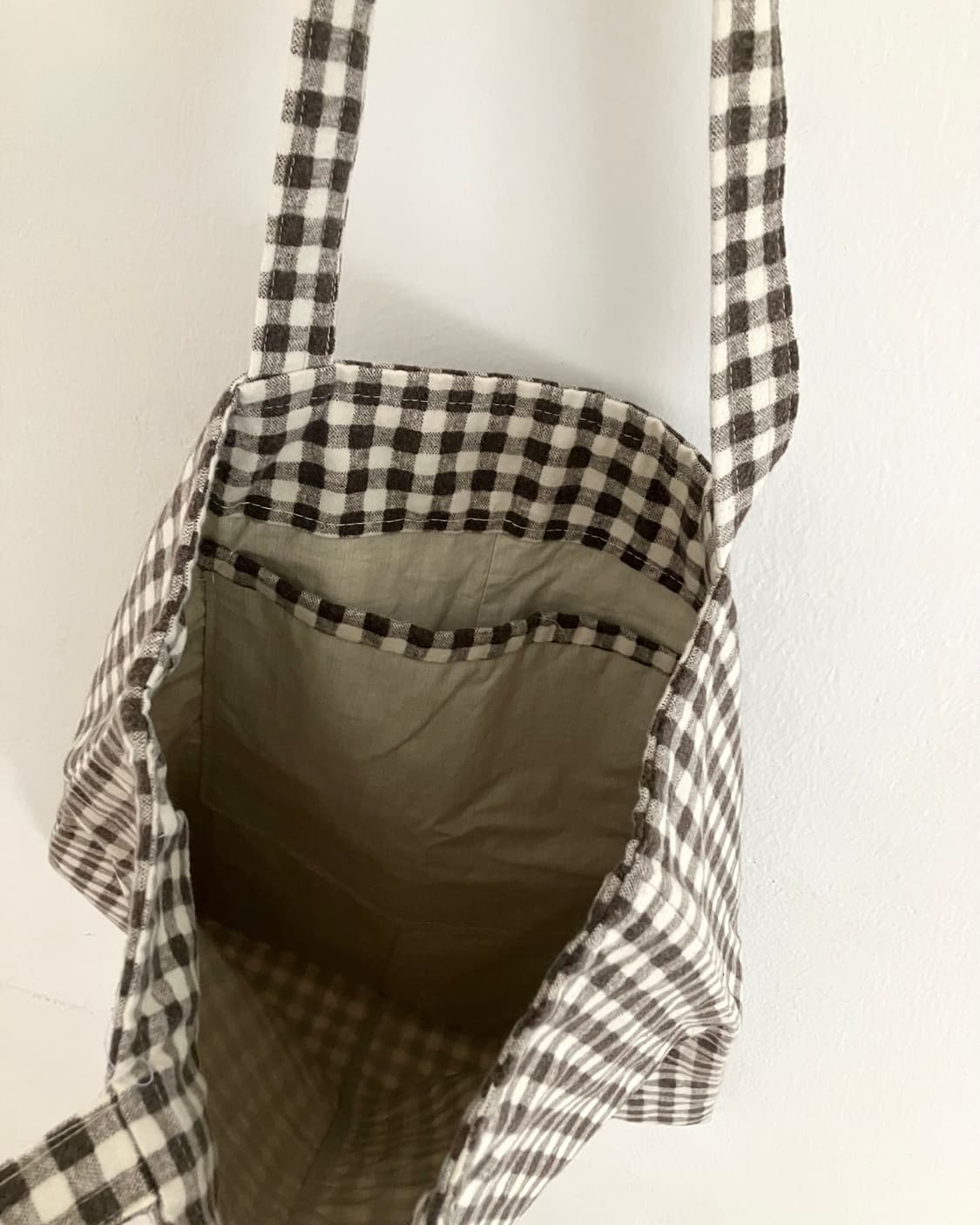 브라운 체크 에코백 상품이미지4