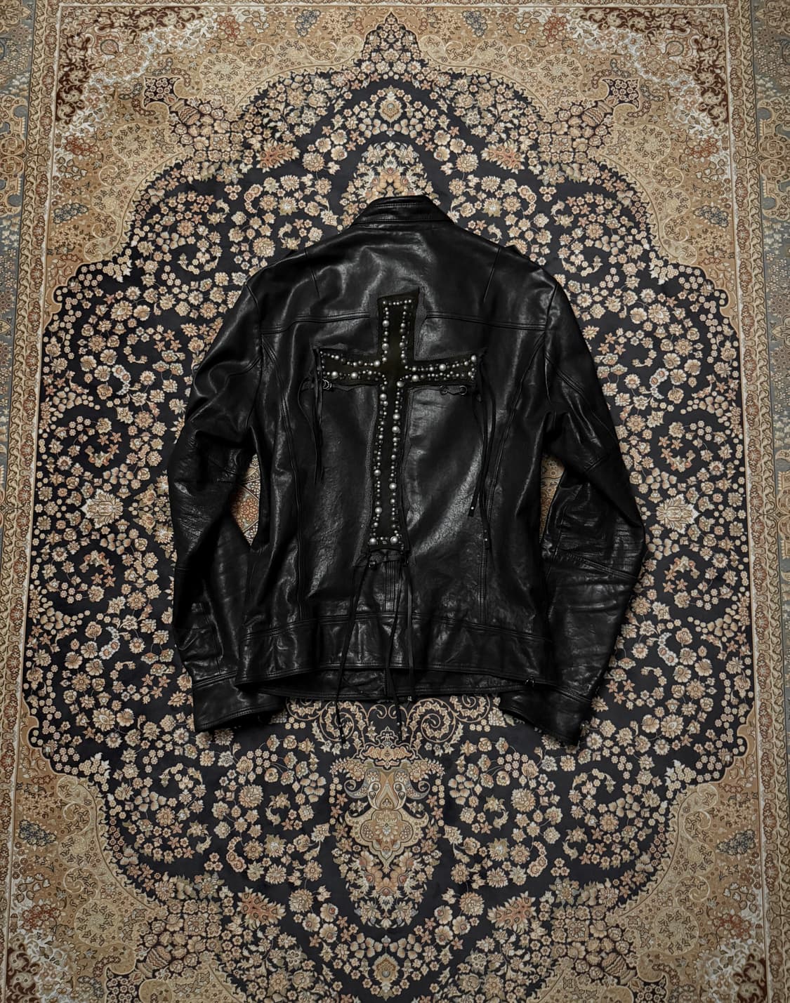 Back cross lamb skin leather jacket 상품이미지1