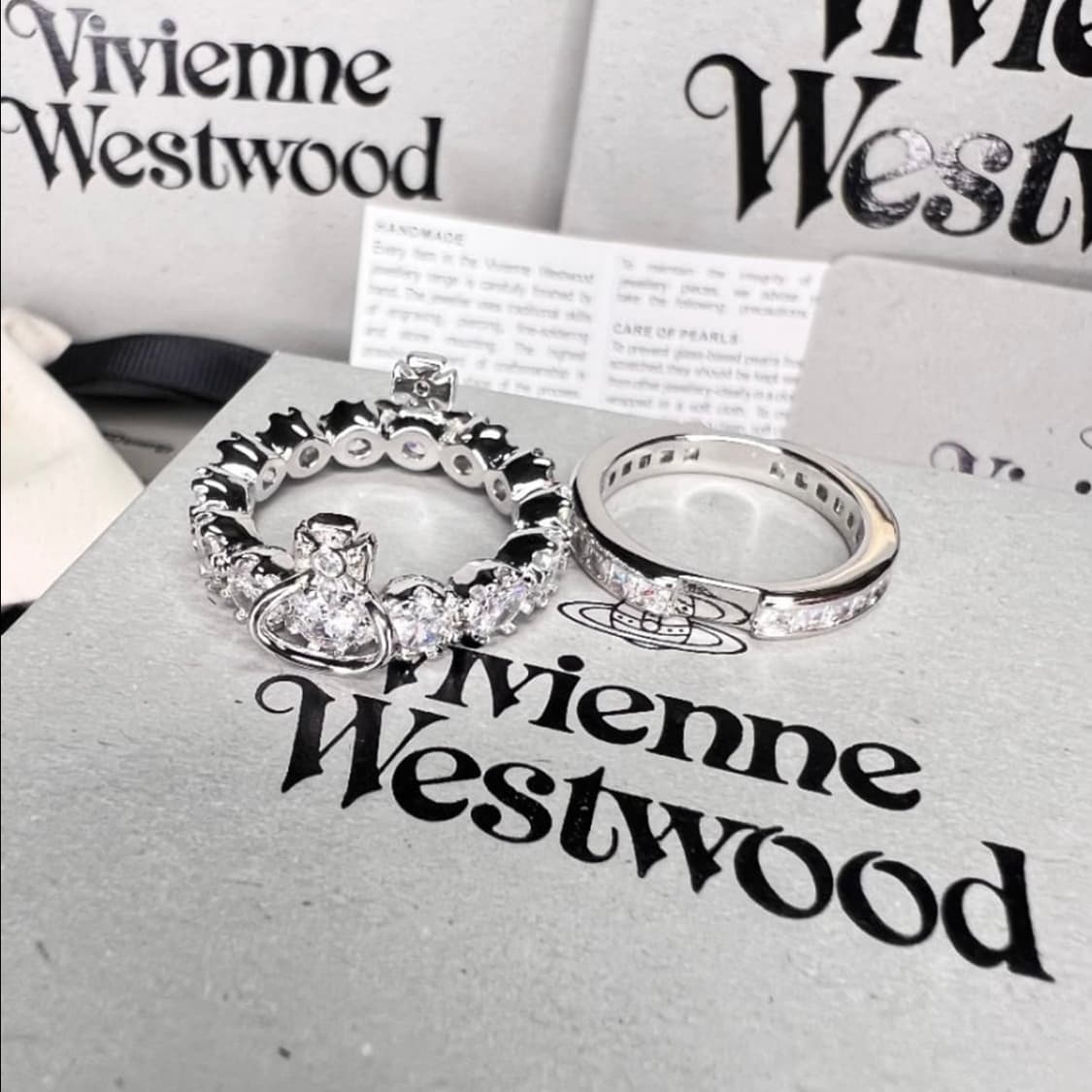 비비안웨스트우드 아카이브 크리스탈 큐빅 orb 2 단 레이어링 반지 상품이미지5