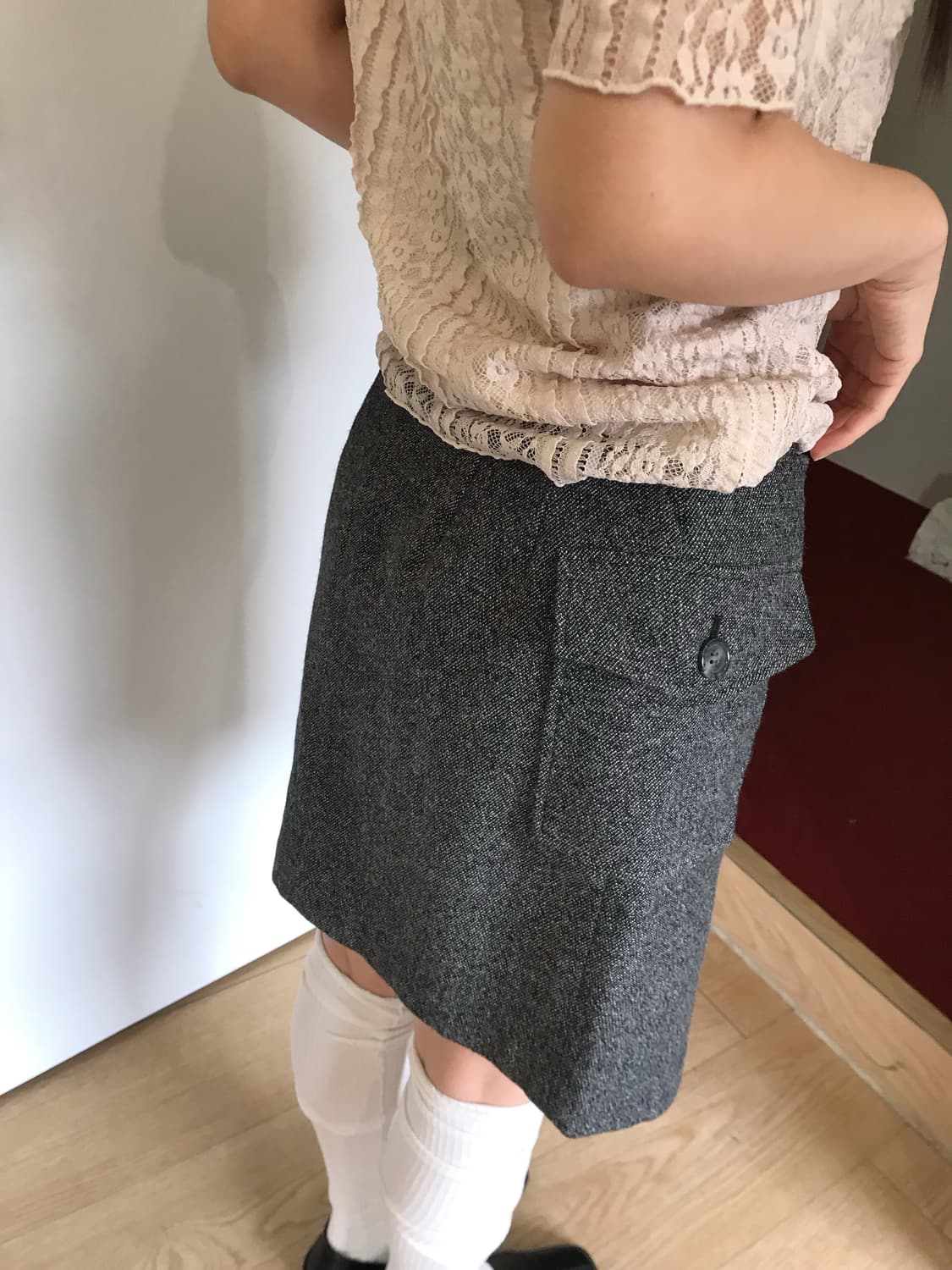 회색 밸트 랩스커트 상품이미지4