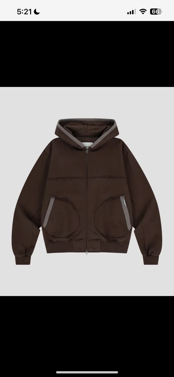 더바이닐하우스 CUT-OFF HOODIE ZIP-UP BROWN M사이즈 상품이미지1