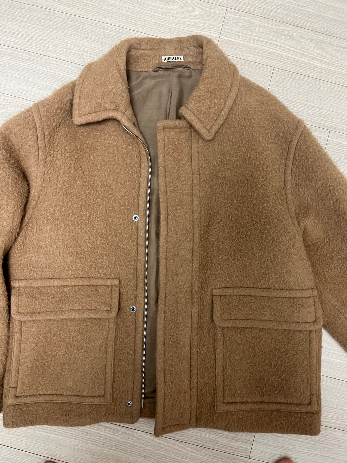 [4]오라리 브러시드 멜튼 베이비 카멜 블루종 상품이미지3