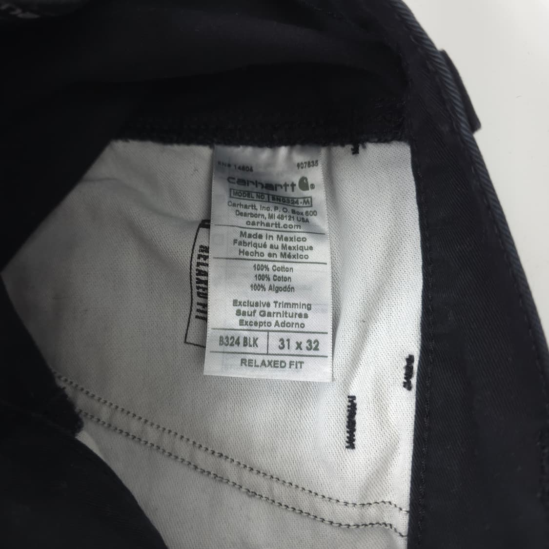 칼하트 릴렉스드핏 코튼 워크팬츠 블랙 (31/32) 상품이미지4