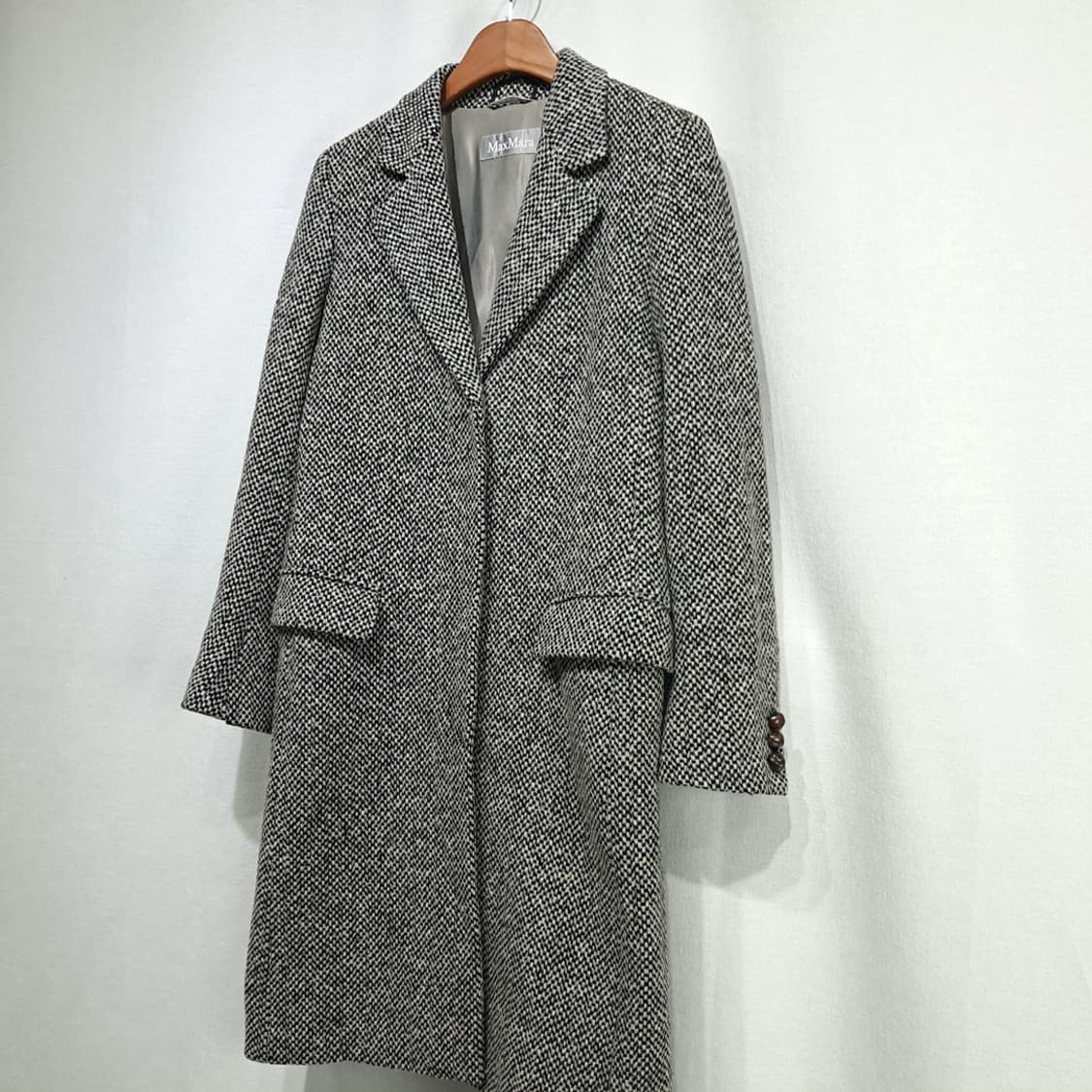 CN858W M 막스마라 버진울 모노 체크 롱 코트 상품이미지2