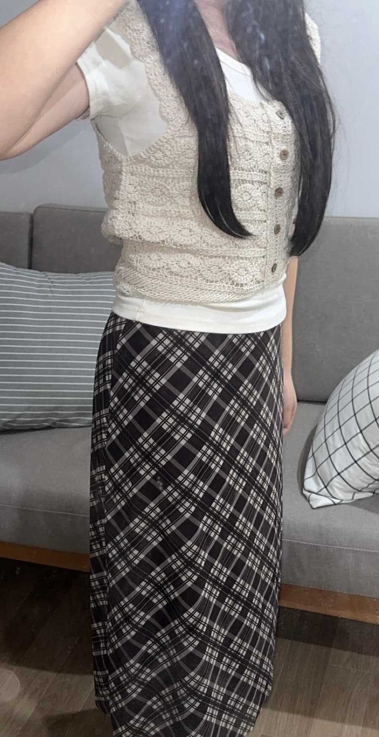 체크치마 + 니트조끼 + 반팔 상품이미지1