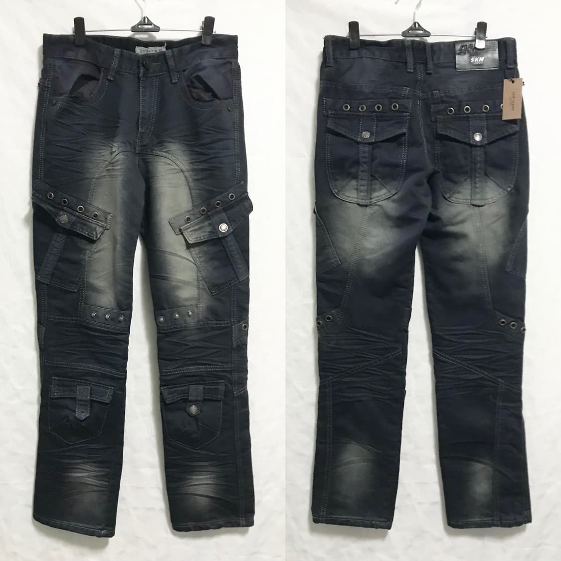 빈티지 y2k 펑크 아일렛 스터드 워싱 카고 팬츠 상품이미지1
