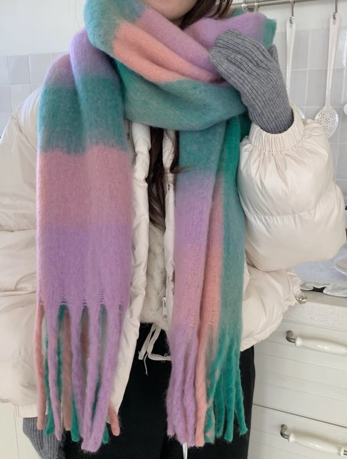 파스텔톤 믹스 컬러 롱 머플러 목도리 새상품 :) 상품이미지1