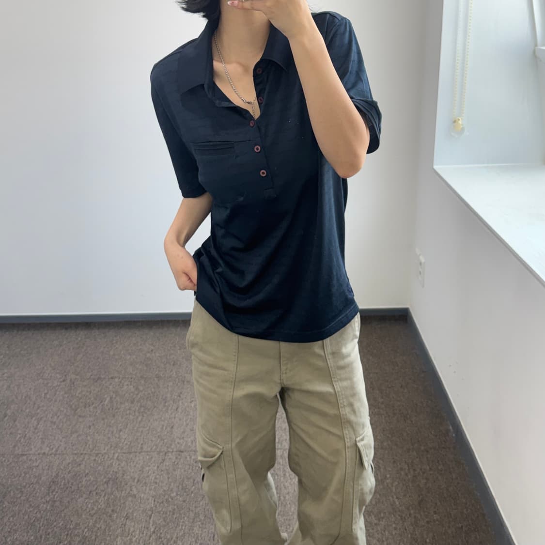 Salomon 살로몬 네이비 기능성 반팔 카라티 상품이미지2