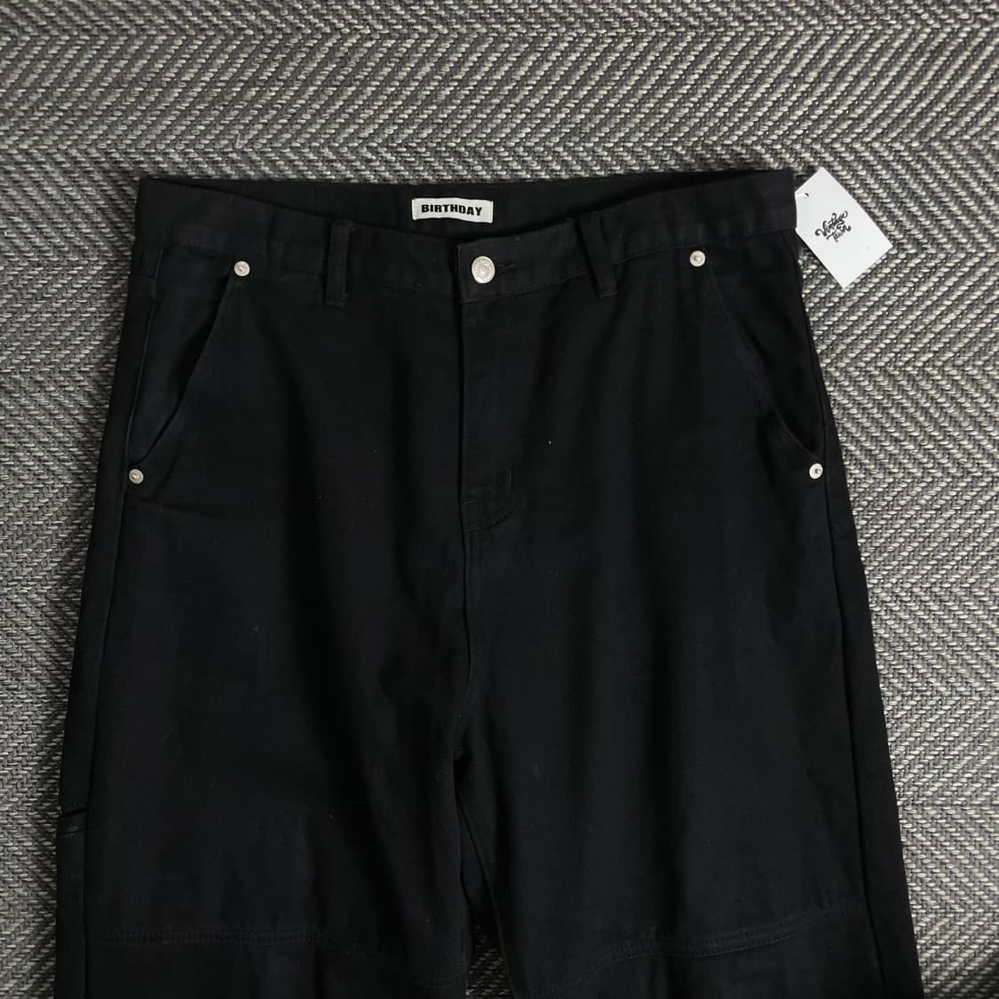 벌스데이 더블니 블랙 데님 와이드 핏 워크 팬츠 o 3458 상품이미지3