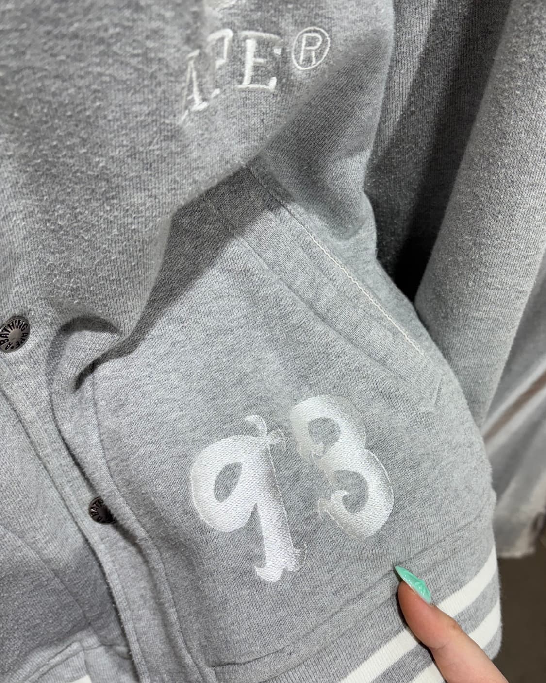 L A BATHING APE 베이프 93 패치 코튼 그레이 바시티  상품이미지6