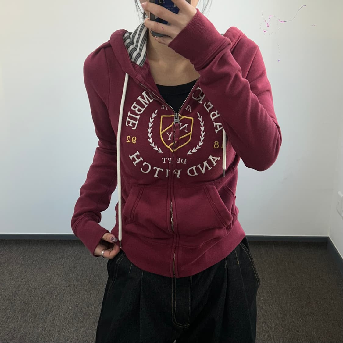 Abercrombie 아베크롬비 스펠아웃로고 버건디 후드집업 상품이미지1