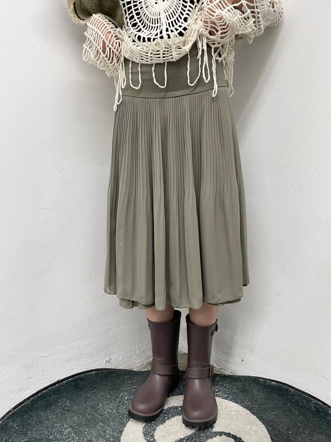 카키 레이어드 플리츠 스커트 상품이미지1
