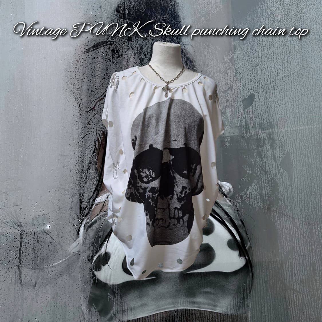 Vintage PUNK Skull punching chain top 상품이미지1