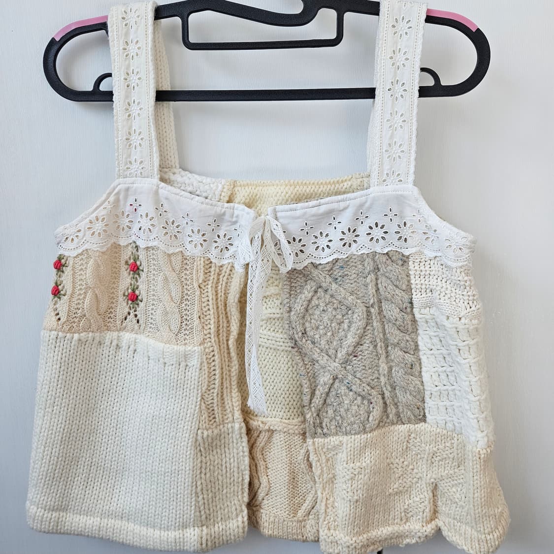 빈티지 패치워크 니트 뷔스티에 모리걸 꽃자수 꽈배기 레이어드 나시 희귀 상품이미지2