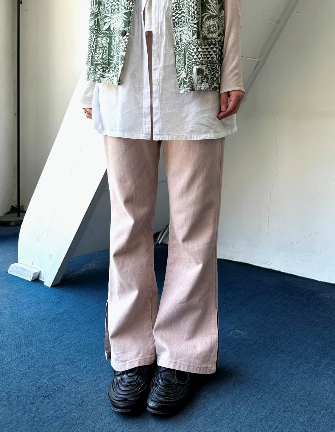 Cotton denim side slit flare pants 상품이미지3