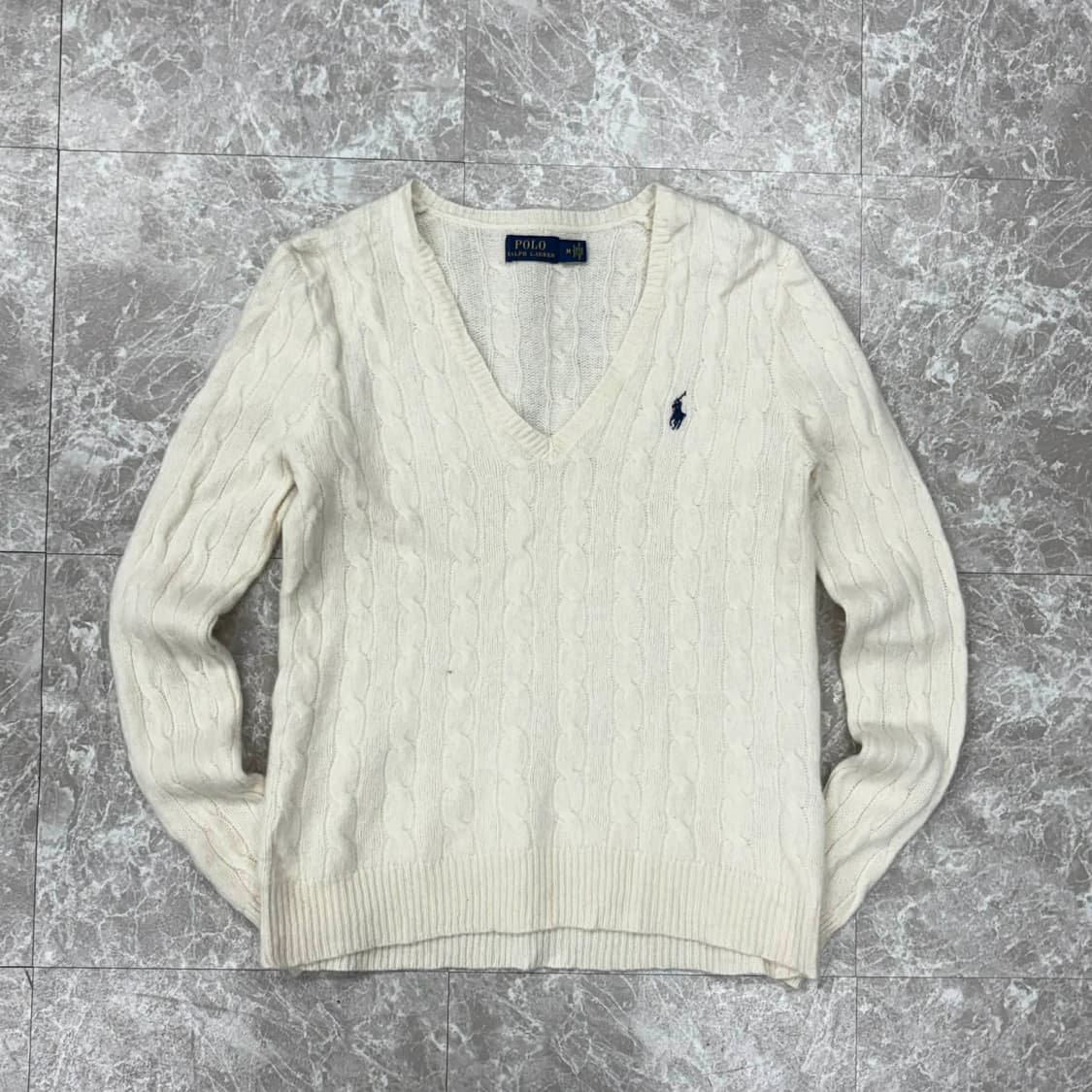 폴로 랄프로렌 핀터깔 아이보리 울 캐시미어 브이넥 걸즈 니트(M) 상품이미지3