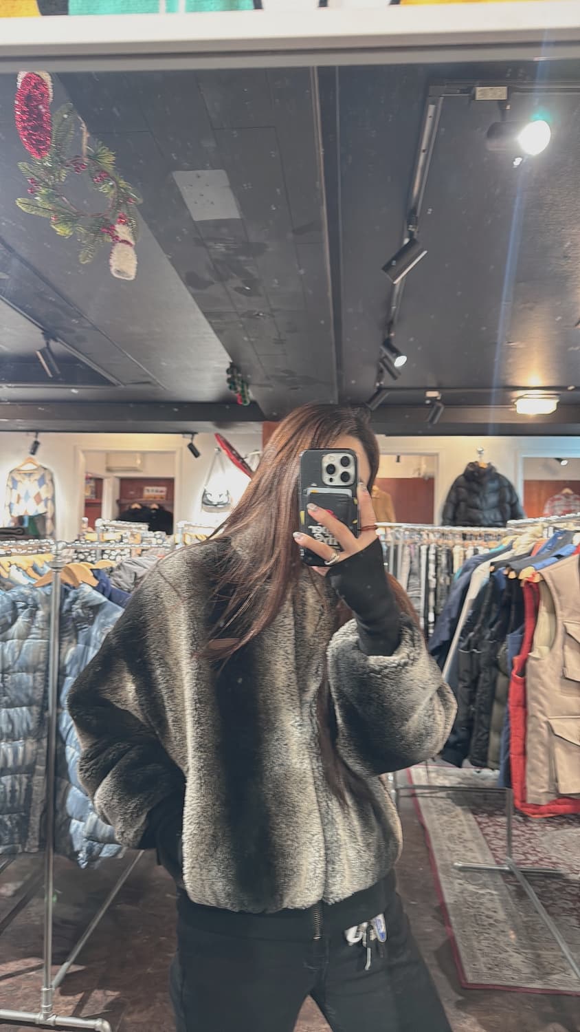 sculptor 스컬프터 페이크 밍크 퍼 크롭 패턴 블루종 집업 자켓 상품이미지8