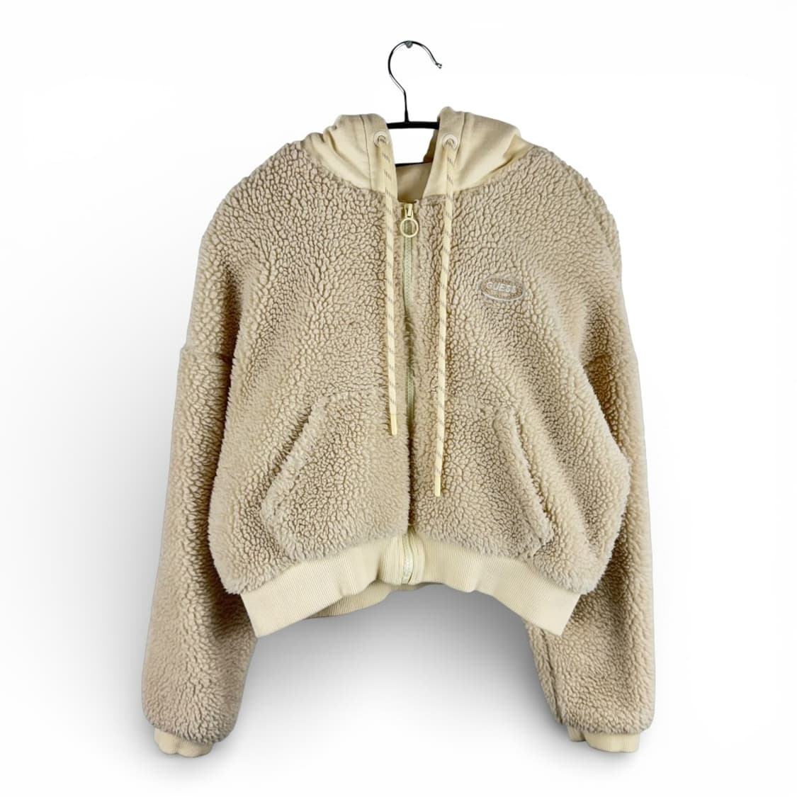 S) 게스 우먼스 양털 플리스 크롭 후드 자켓 베이지 상품이미지1
