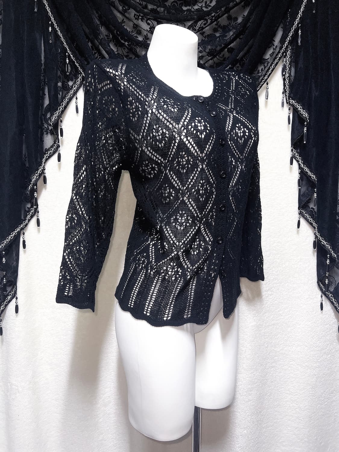 블랙 레이스 뜨개 니트 가디건 다크페어리 모리 오리엔탈 고스 고딕 갸루 상품이미지2