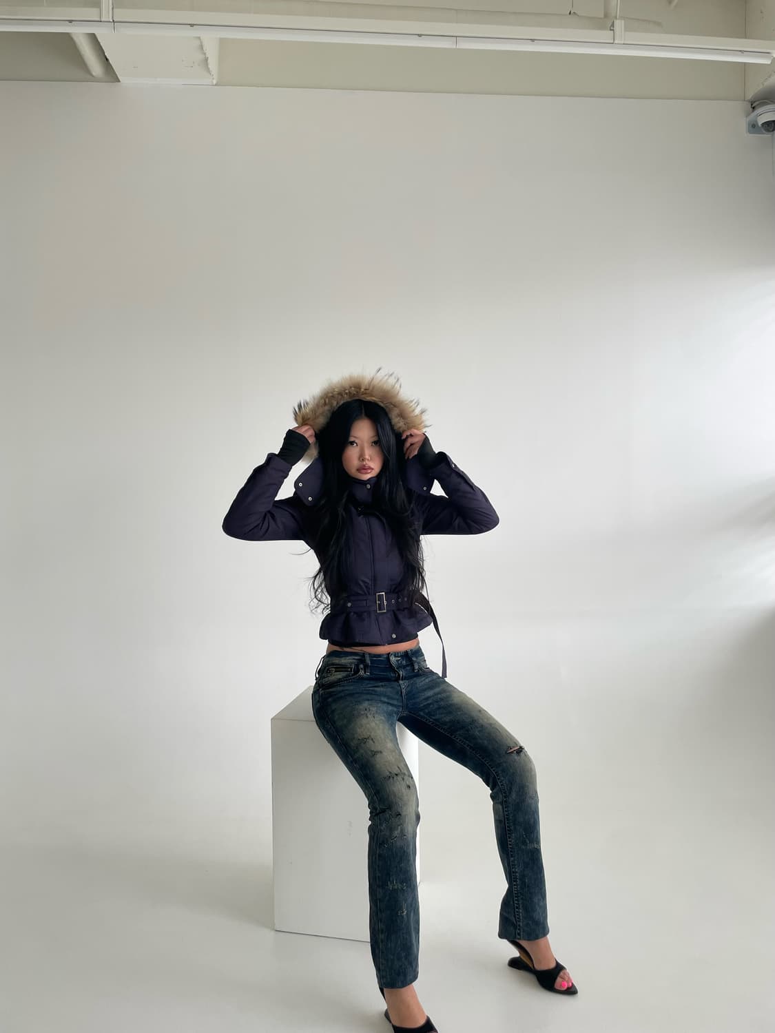 Vintage Cropped Fur Hood Padding Jacket 상품이미지3