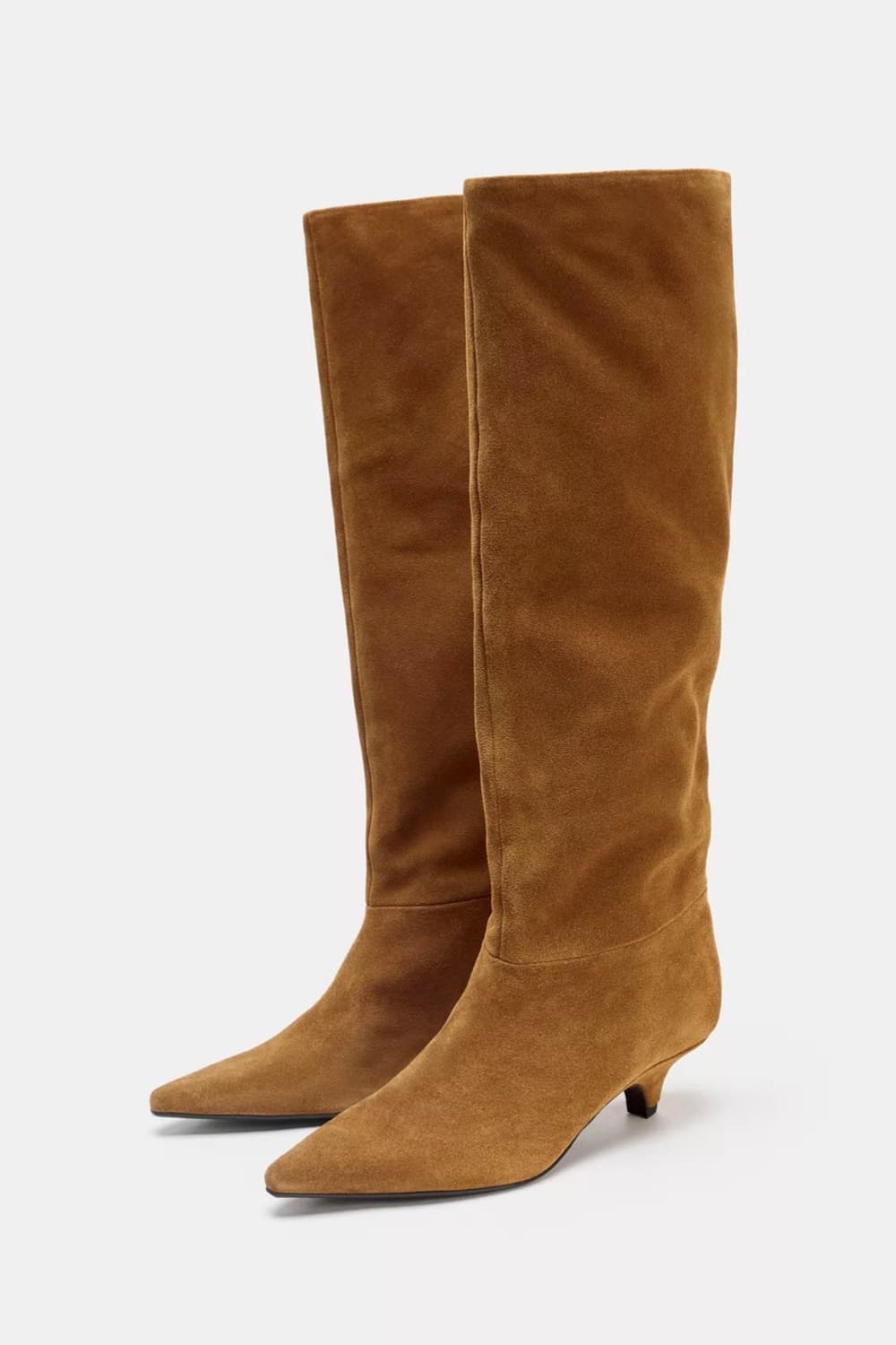 리얼 레더 와이드 카멜 스웨이드 앵클 키튼 힐 부츠 상품이미지3