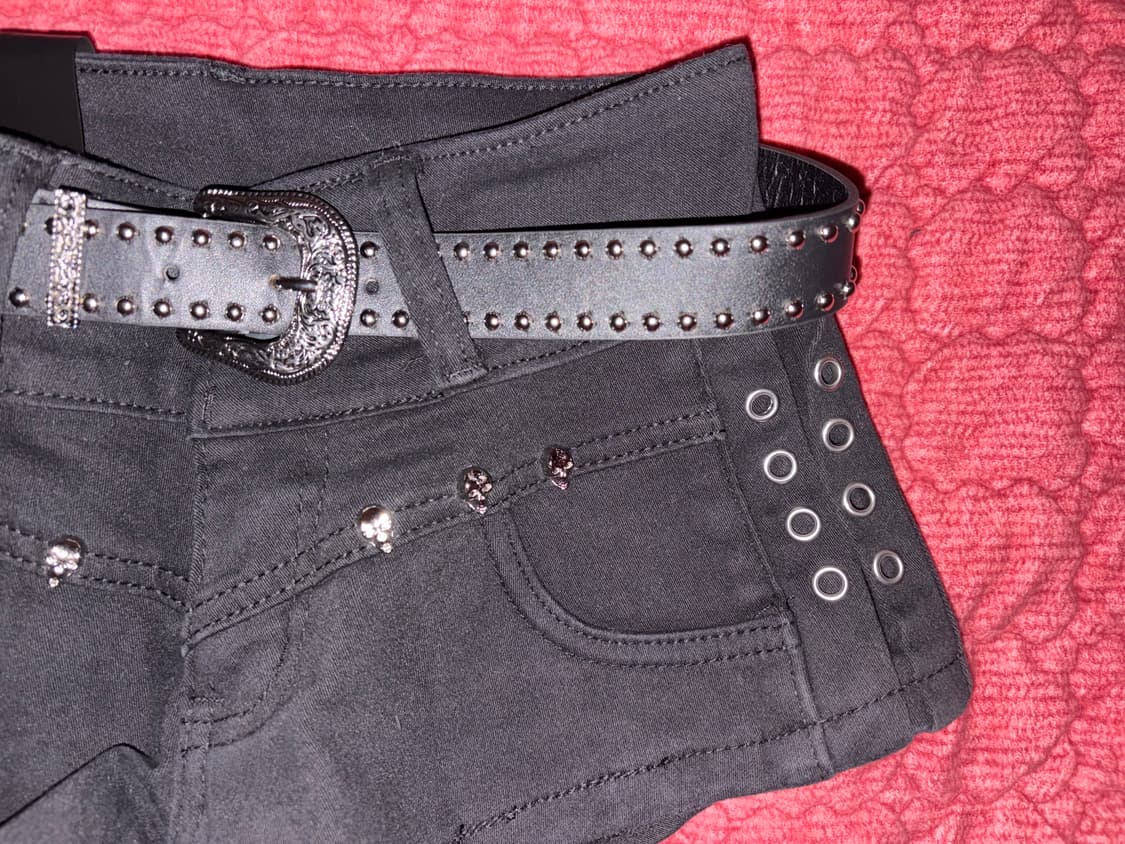 y2k깔 펑크 고딕 해골 스터드 펀칭 벨트 세트 마이크로 숏팬츠 상품이미지7