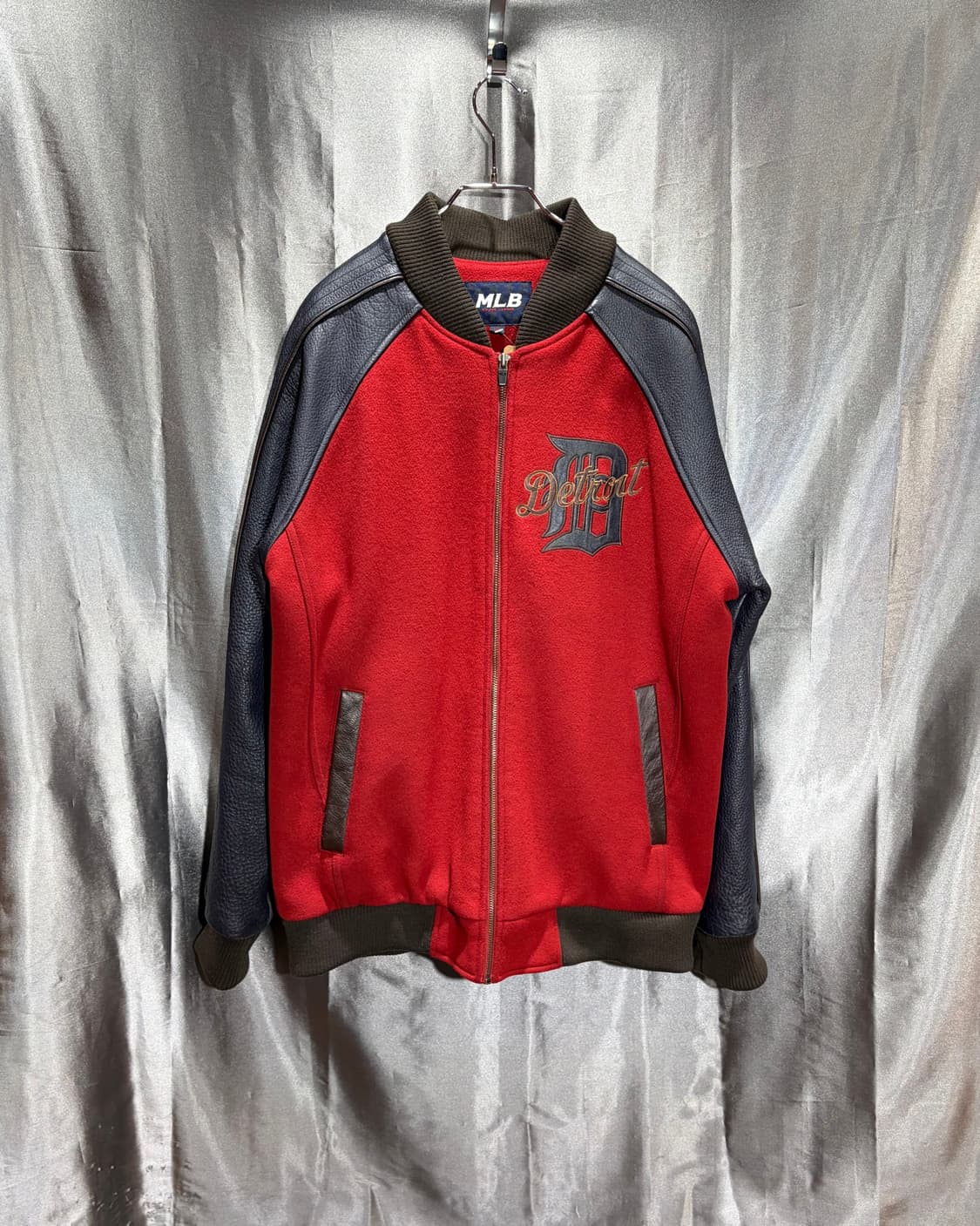 L MLB 메이저리그 타이거 빅로고 레더 울 바시티 상품이미지4