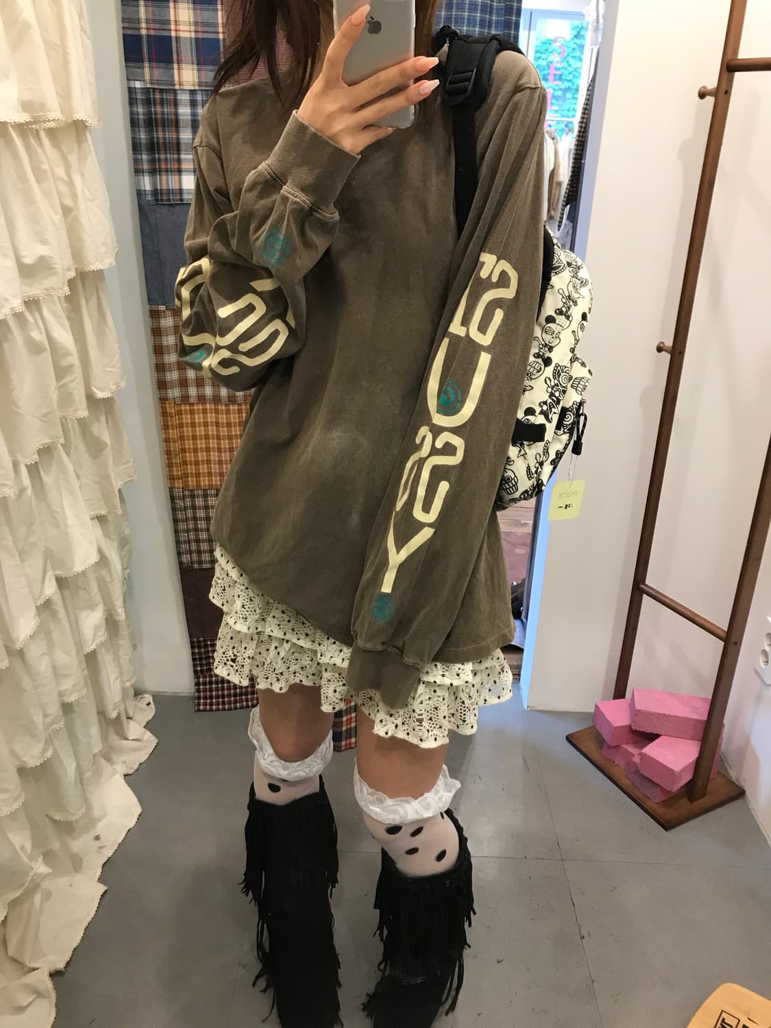 스투시 카키 브라운 긴팔 티셔츠 상품이미지1