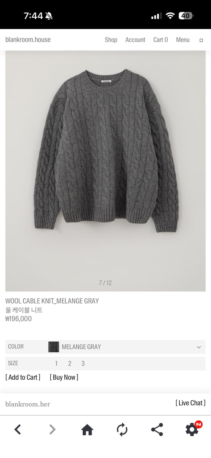 블랭크룸 울 케이블 니트 멜란지 그레이 상품이미지2