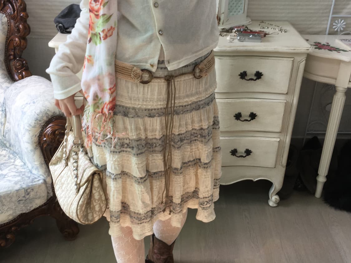 jpn vintage fairy lace cancan midi skirt 상품이미지3