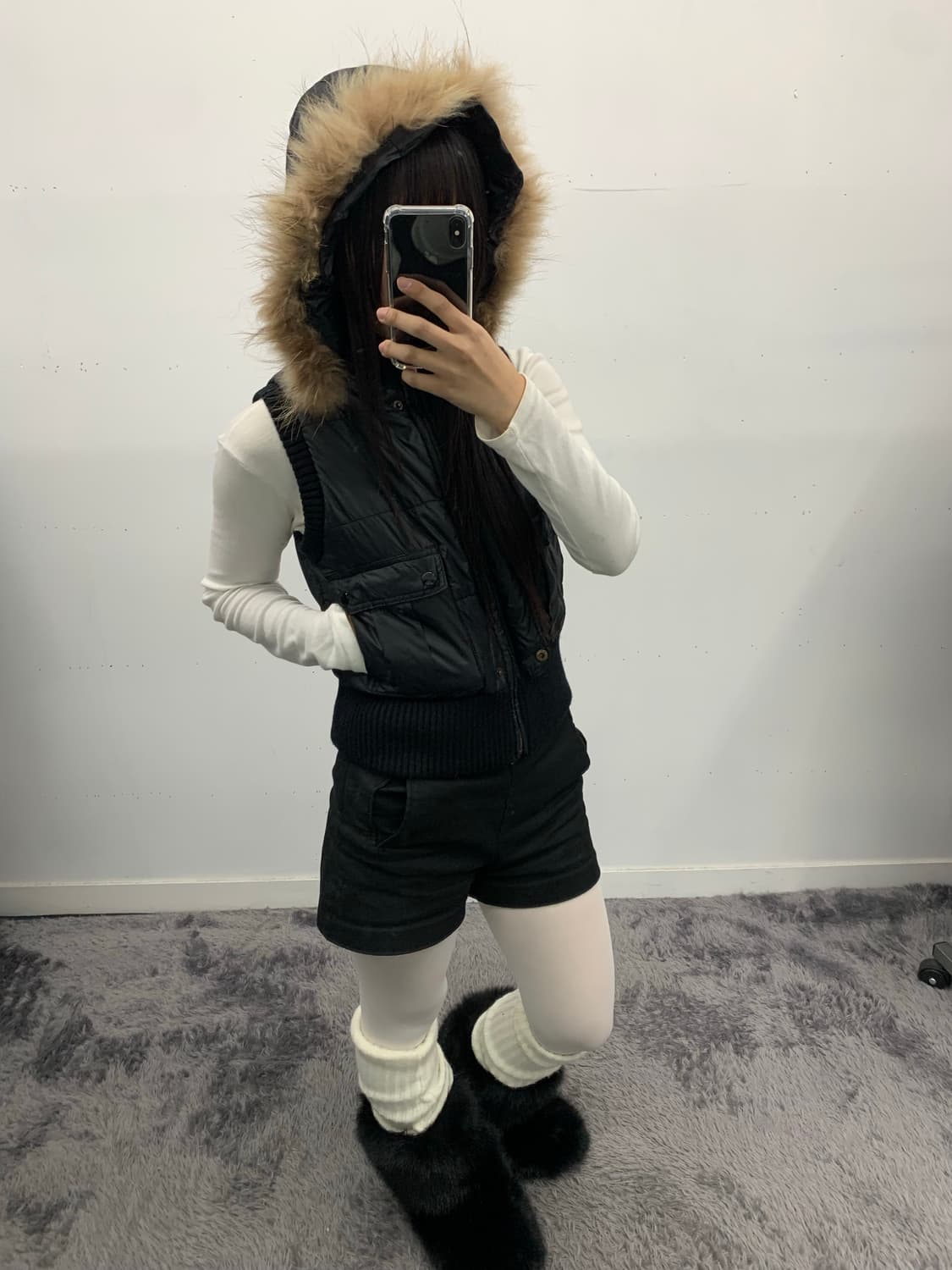 Y2k 블랙 퍼 다운 베스트 상품이미지1