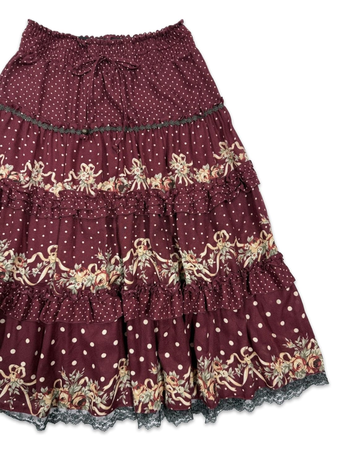 빈티지 Axes femme 와인 도트 프릴 롱 스커트 상품이미지2