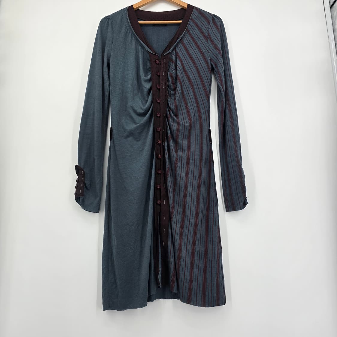 ONE STEP 울 혼방 배색 스트라이프 원피스 빈티지 슬림핏 상품이미지1