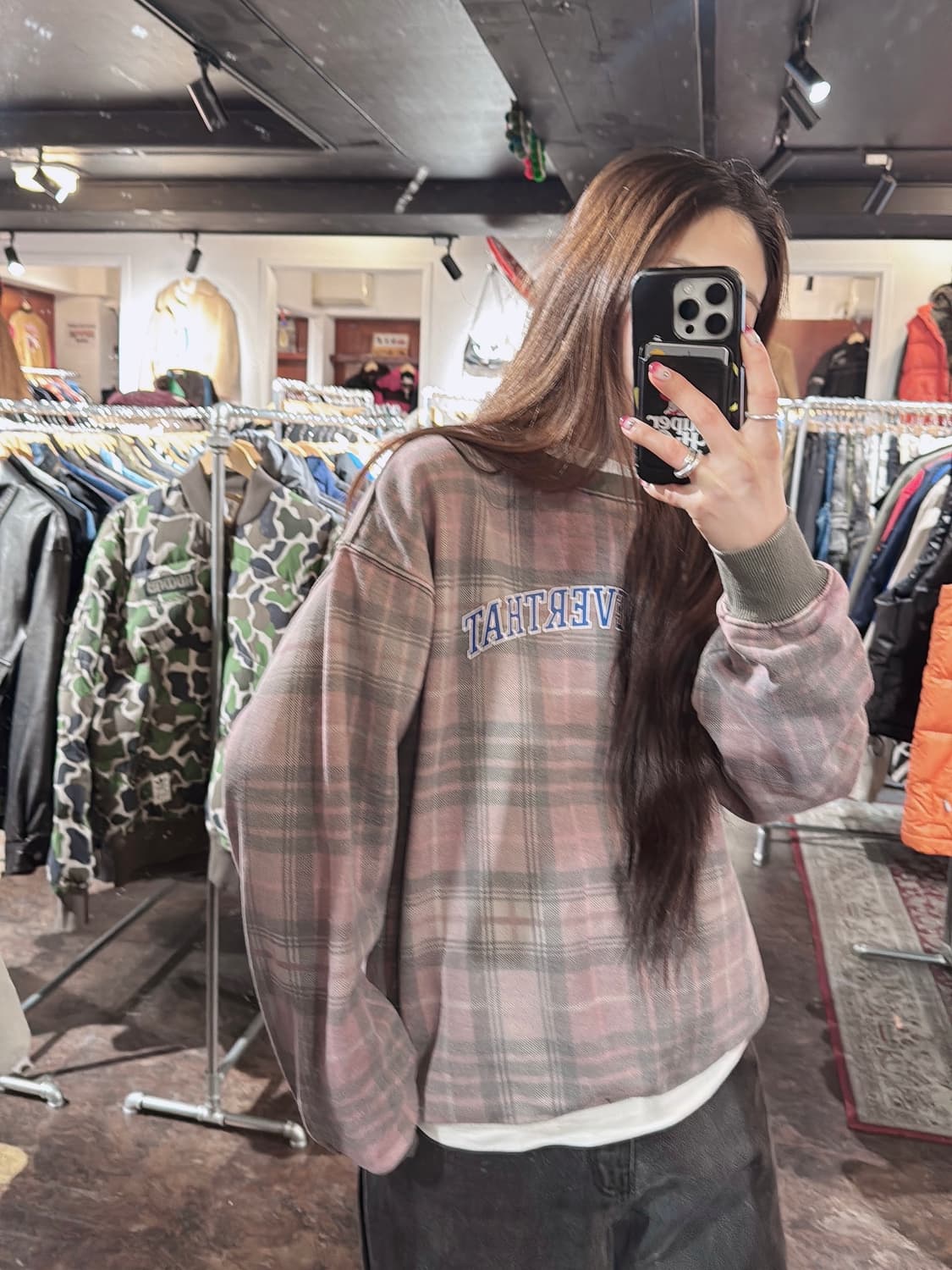 디스이즈네버댓 아치로고 핑크 체크 기모 맨투맨 스웻셔츠 S 상품이미지6