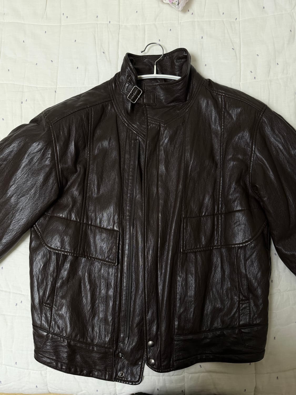 Vintage high-neck leather jacket (brown) 상품이미지4