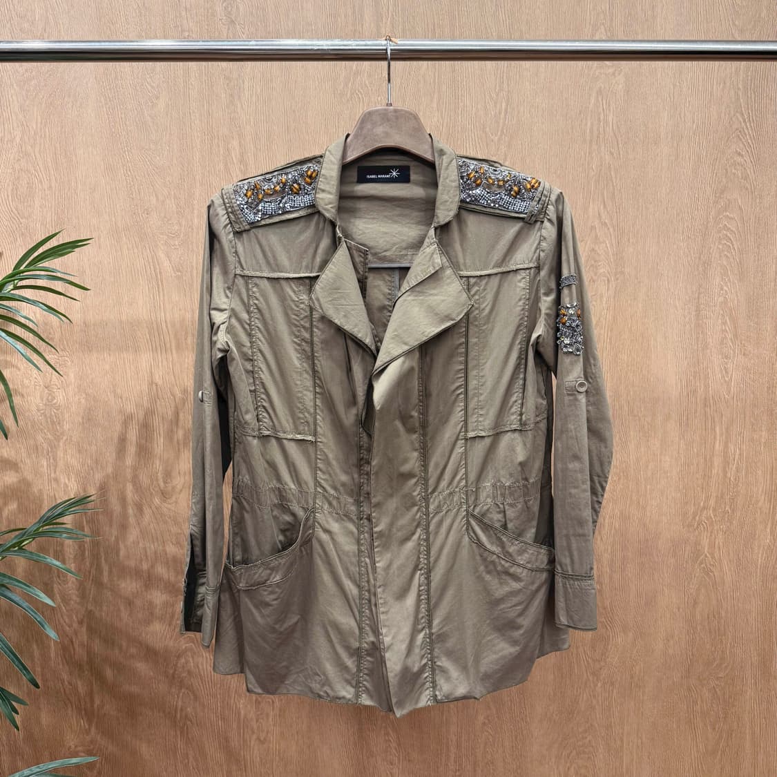 이자벨마랑 밀리터리 자켓 숄더 슬리브 비즈 자수 디테일 카키 상품이미지1