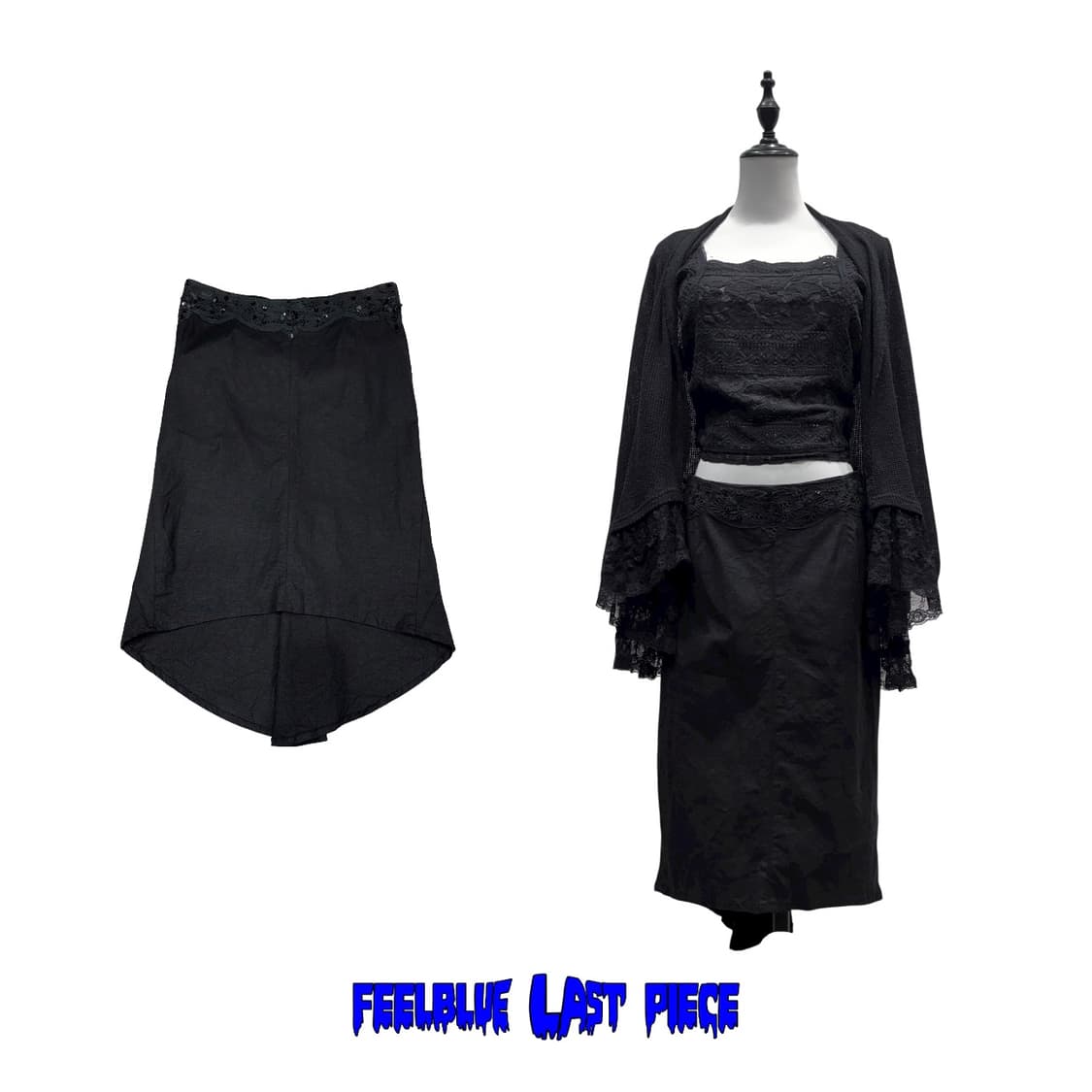 goth fairy Black Linen Midi Skirt 상품이미지7