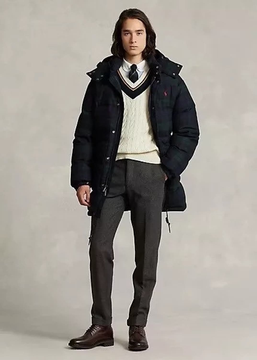 폴로 타탄체크 울 패딩 코트 상품이미지4