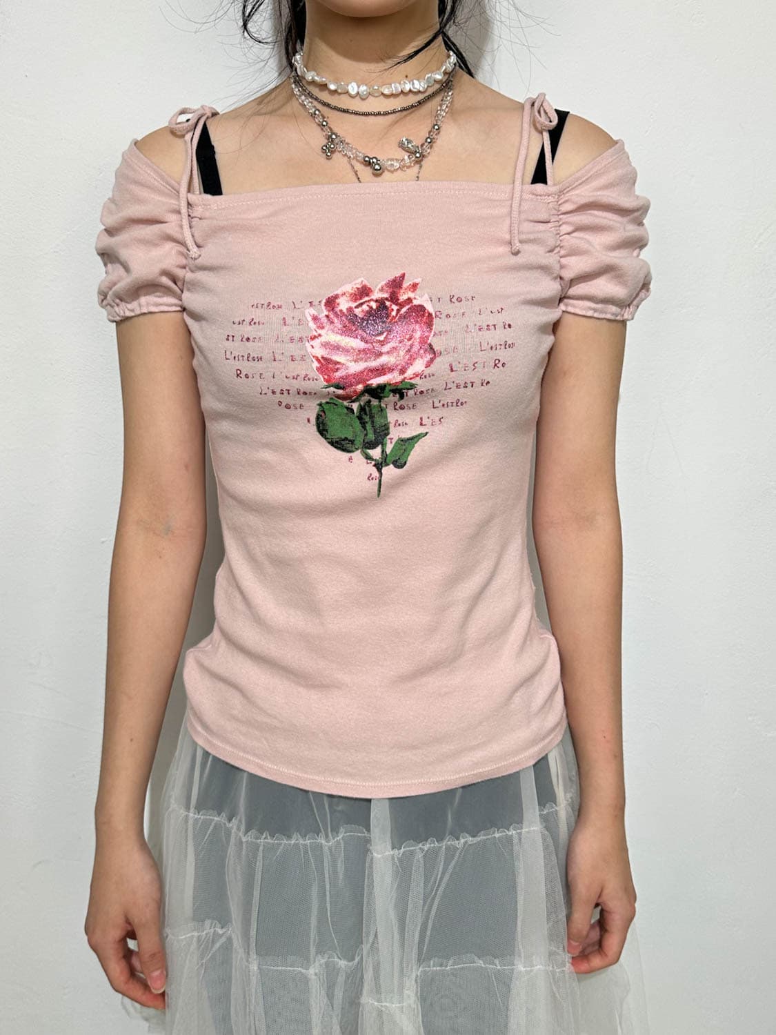 L’EST ROSE 장미꽃 소매 셔링 반팔  상품이미지1