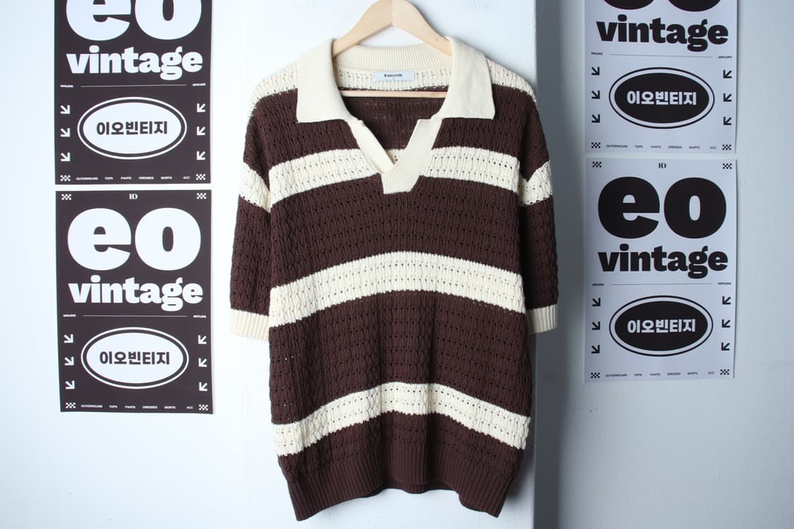 (L-XL) 에잇세컨즈 반팔 카라 티셔츠 니트 스트라이프-H3H33726 상품이미지2